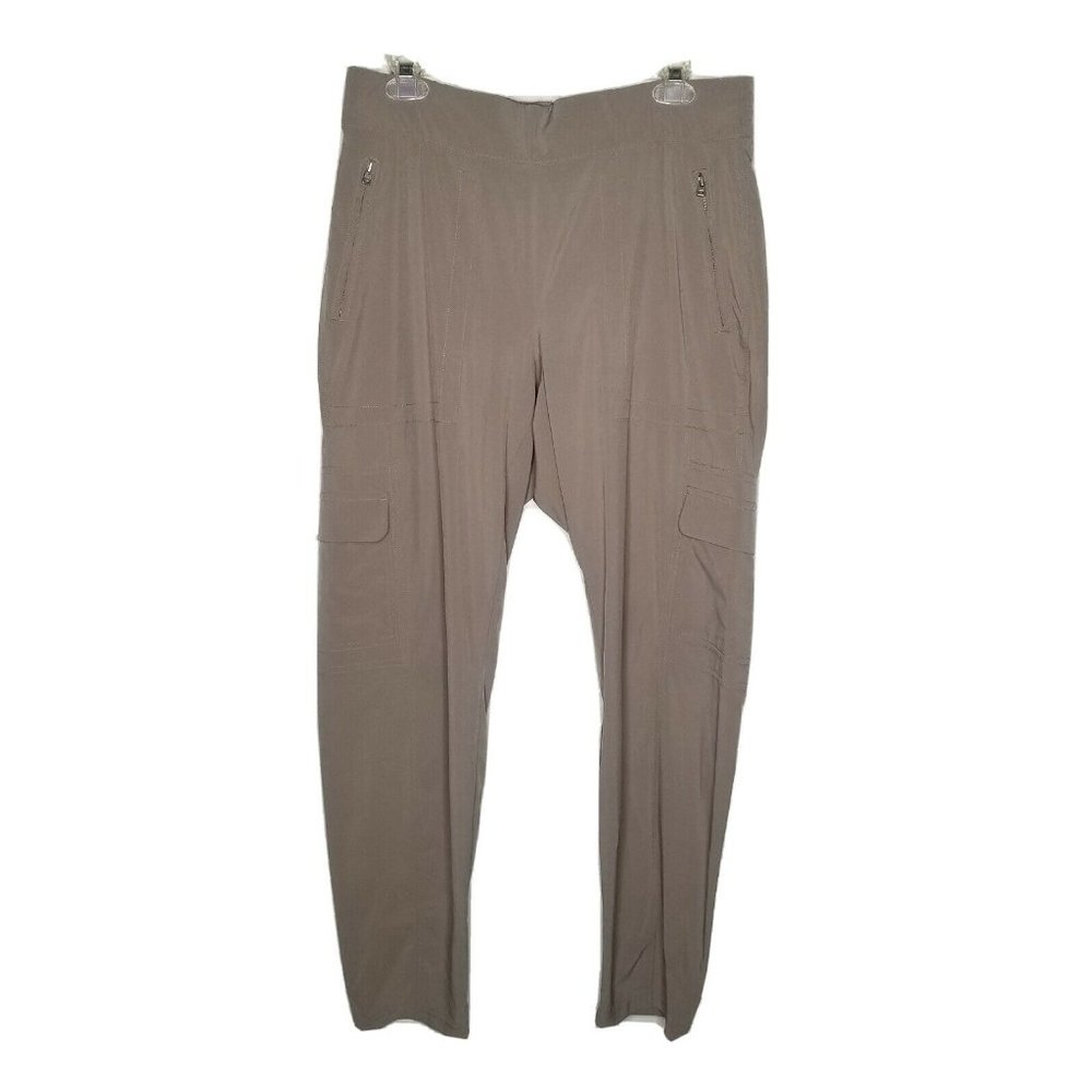 Athleta Chelsea Cargo Travel Pant Tan Khaki Pull On Elastic Waist Size 12